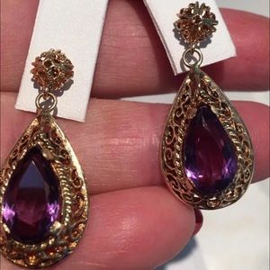 VINTAGE 14k AMETHYST DANGLE EARRINGS